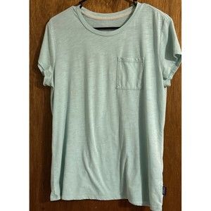Patagonia Mint Green Organic T Shirt Pocket Sz L Outdoors Stretch Logo Hiking
